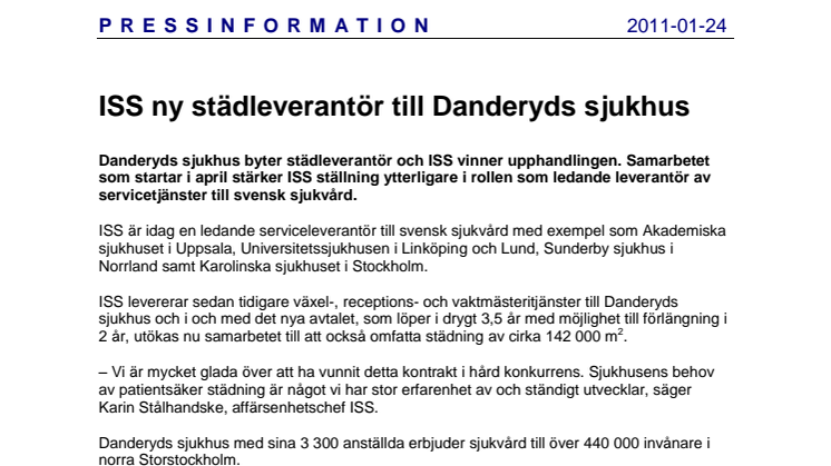ISS ny städleverantör till Danderyds sjukhus