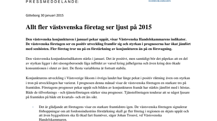 ​Allt fler västsvenska företag ser ljust på 2015