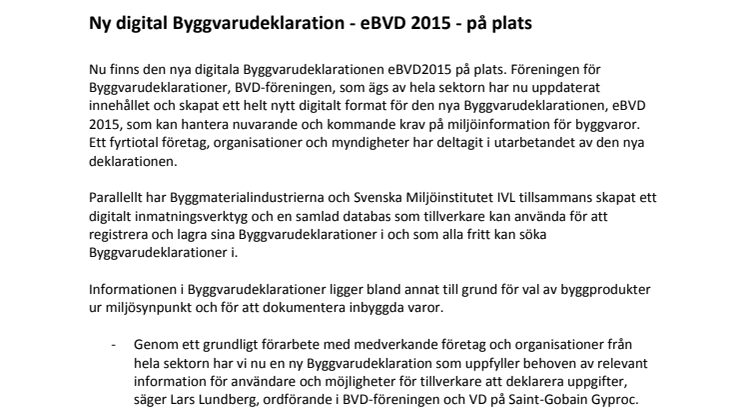 Ny digital Byggvarudeklaration eBVD2015 på plats
