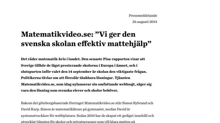 Matematikvideo.se: ”Vi ger den svenska skolan effektiv mattehjälp”