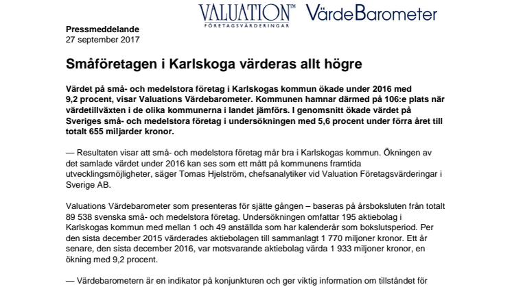 Värdebarometern 2017 Karlskogas kommun