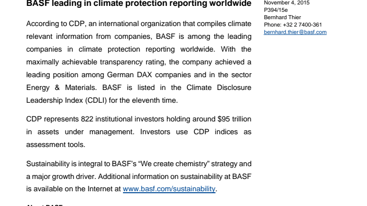 BASF er førende inden for klimabeskyttelse på global skala 