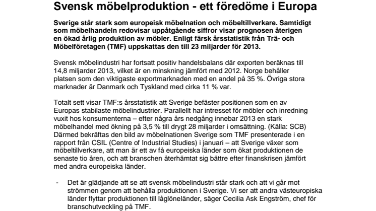 Svensk möbelproduktion - ett föredöme i Europa