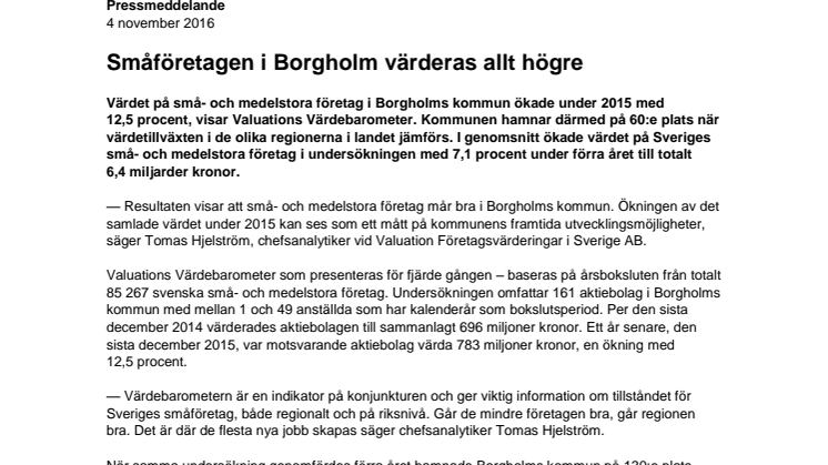 Värdebarometern 2015 Borgholms kommun