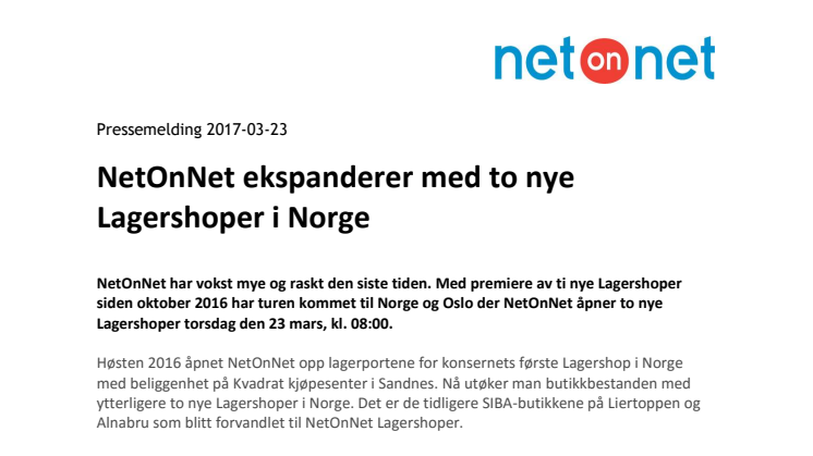 NetOnNet ekspanderer med to nye Lagershoper i Norge