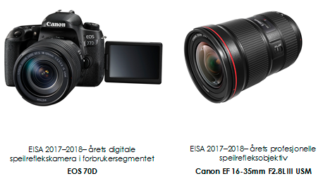 Canon anerkjennes for klasseledende produkter i 2017 EISA Awards