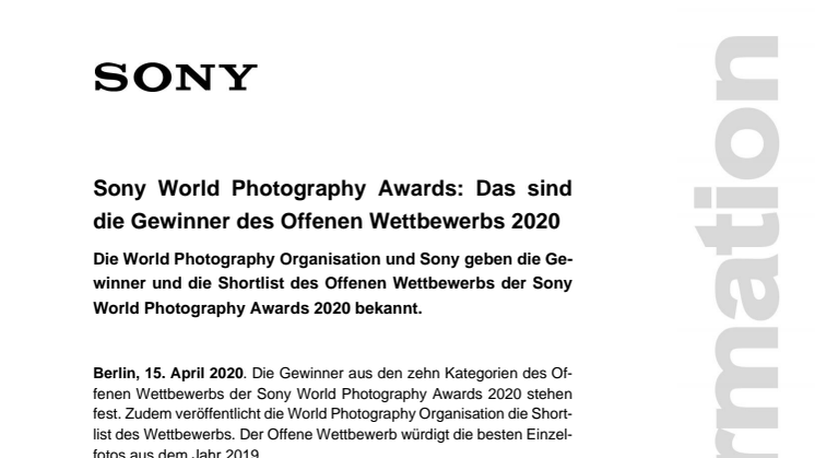 Sony World Photography Awards: Das sind die Gewinner des Offenen Wettbewerbs 2020