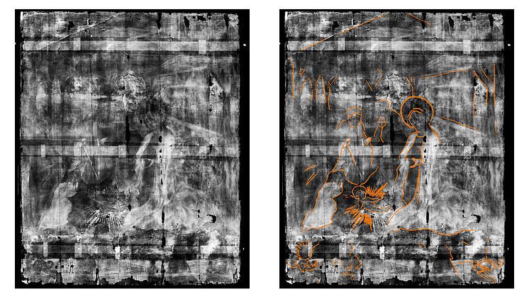 Bowes Museum panel Xray comparison between marked and unmarked version (photo credit Northumbria University and The Bowes Museum)