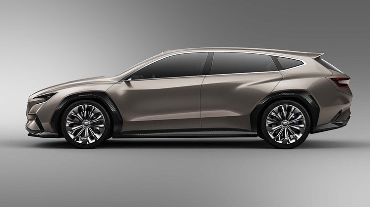 Subaru VIZIV Tourer Concept – mål og specifikationer •	Dimensioner (længde x bredde x højde): 4.775 × 1.930 × 1.435 mm •	Akselafstand: 2.730 mm •	Dækstørrelse: 245/40 R20 •	Kapacitet: 4 personer