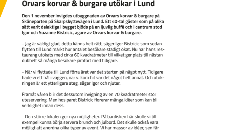 Orvars korvar & burgare utökar i Lund