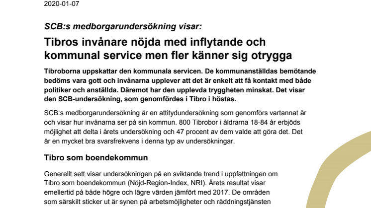 Pressmeddelande om SCB:s medborgarundersökning i Tibro