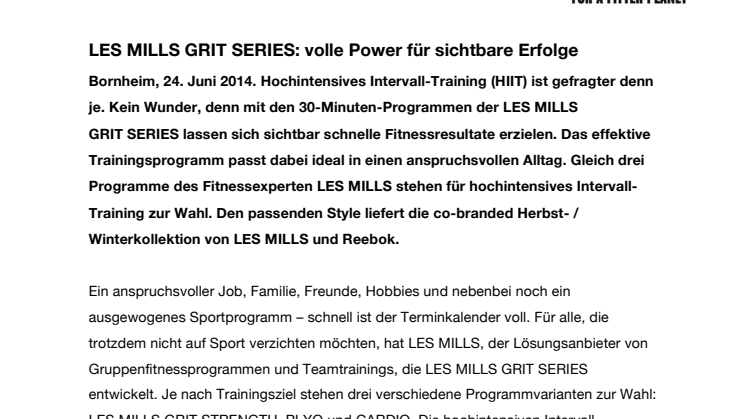 LES MILLS GRIT SERIES: volle Power für sichtbare Erfolge