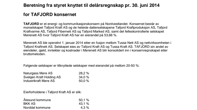 Styrets beretning 1. halvår 2014