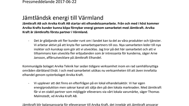 Jämtländsk energi till Värmland