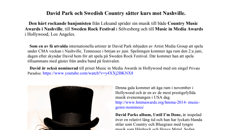 David Park och Swedish Country sätter kurs mot Nashville.