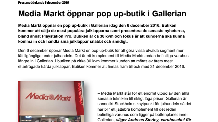 Media Markt öppnar pop up-butik i Gallerian
