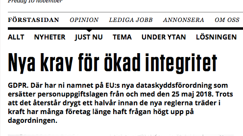 Tidningen Karriär skriver om Kivras arbete med GDPR