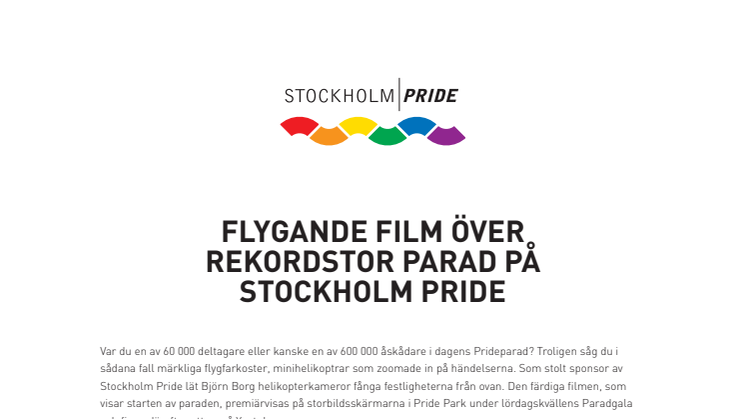 Flygade film över rekordstor parad på Stockholm Pride 