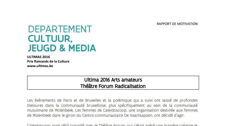 rapport de motivation Ultima 2016 Arts amateurs