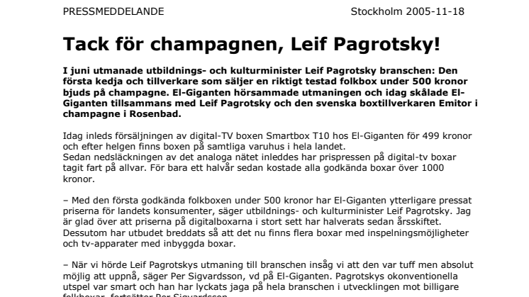 Tack för champagnen, Leif Pagrotsky!