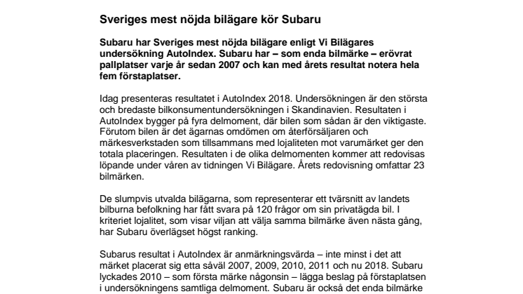 Sveriges mest nöjda bilägare kör Subaru