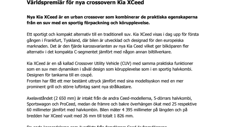​Världspremiär för nya crossovern Kia XCeed 