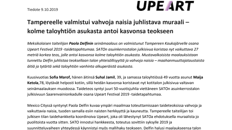 Tampereelle valmistui vahvoja naisia juhlistava muraali – kolme taloyhtiön asukasta antoi kasvonsa teokseen