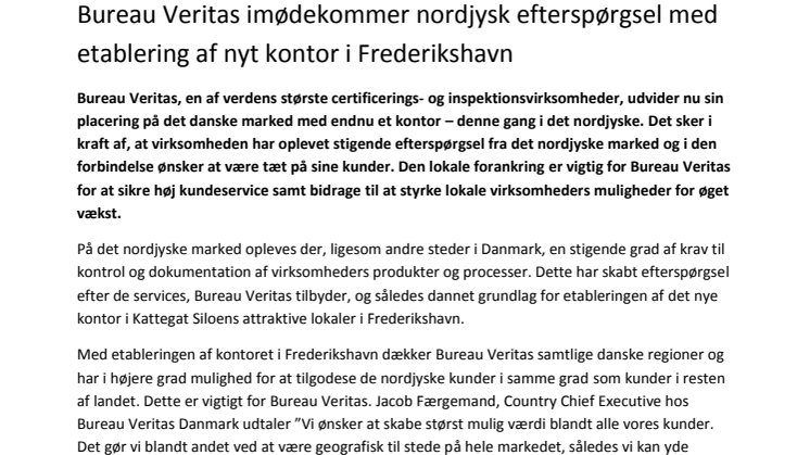 Bureau Veritas imødekommer nordjysk efterspørgsel med etablering af nyt kontor i Frederikshavn