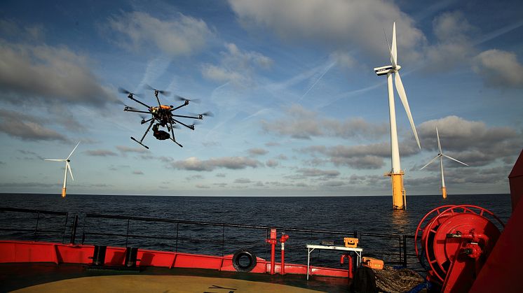 EWPL Ocean will inspect Offshore WTG Blade Assessment more efficient through drones and AI-assessments. Photo: helvetis.com