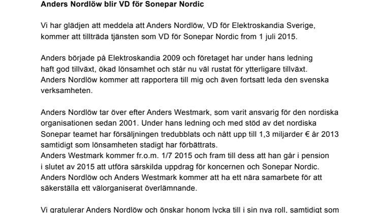 Anders Nordlöw blir VD för Sonepar Nordic