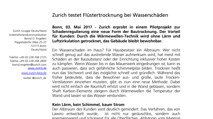 Zurich testet Flüstertrocknung bei Wasserschäden
