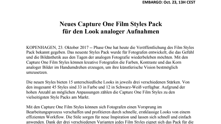 Neues Capture One Film Styles Pack für den Look analoger Aufnahmen