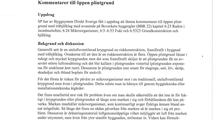 SP rapport - Öppen plintgrund till modulhus är en riskkonstruktion