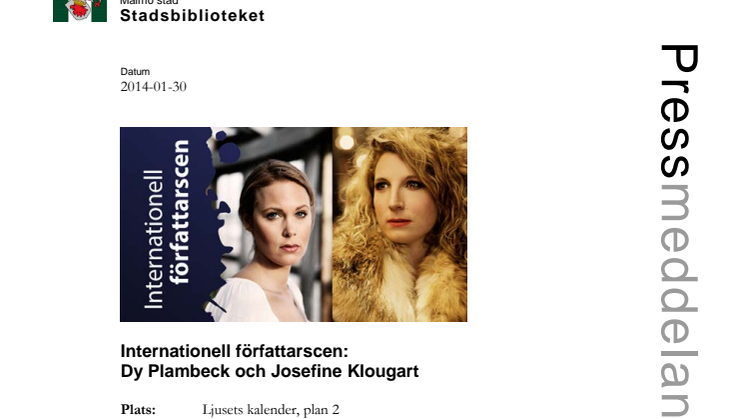 Internationell författarscen på Stadsbiblioteket i Malmö: Dy Plambeck och Josefine Klougart