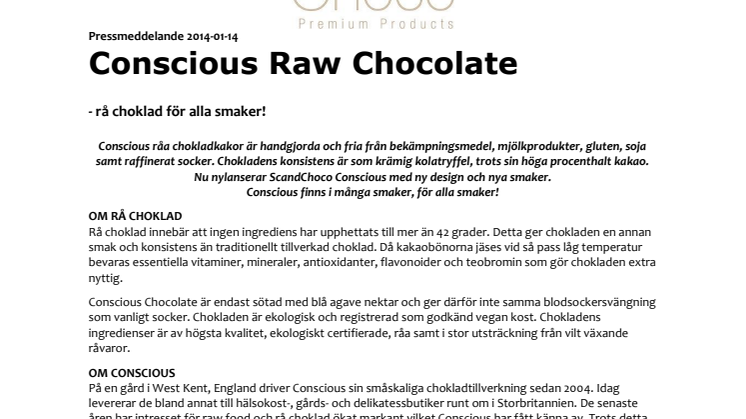 Nylansering av Conscious Raw Chocolate från ScandChoco