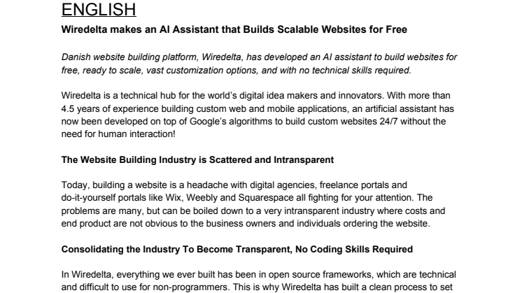 Wiredelta® makes an AI Assistant that Builds Scalable Websites for Free