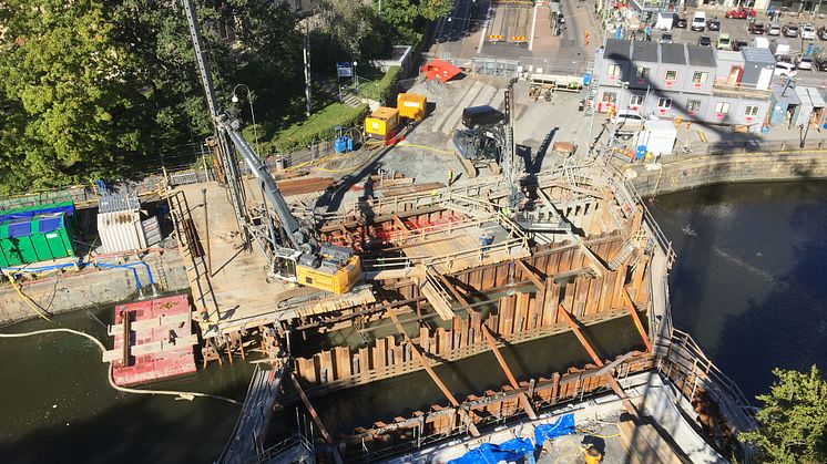 Den pågående rekonstruktionen av Vasabron över Vallgraven i centrala Göteborg. Bild: Trafikkontoret Göteborgs Stad