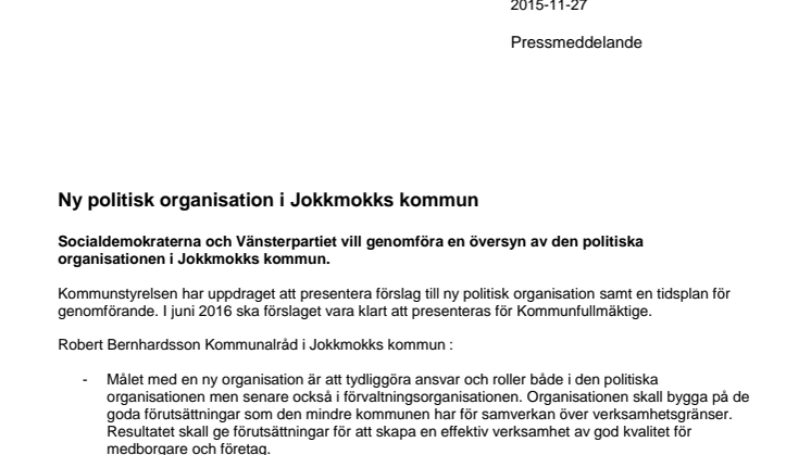 Ny politisk organisation i Jokkmokks kommun