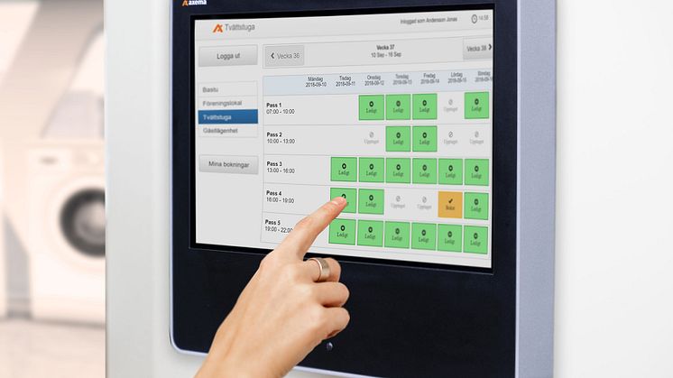 Bokning av tvättid underlättas med en elektronisk bokningstavla eller en mobilapp.