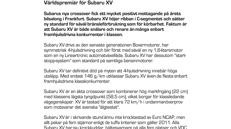 Världspremiär för Subaru XV