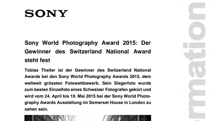 Sony World Photography Award 2015: Der  Gewinner des Switzerland National Award steht fest