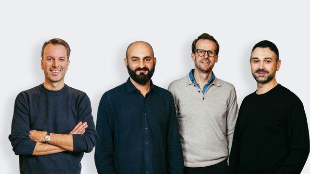 Från vänster: Daniel Larsson, VD Odevo, Fredrik Dahlström, CTO Monu Lars Rutegård, VD Monu Pasquale di Nicola, COO Monu