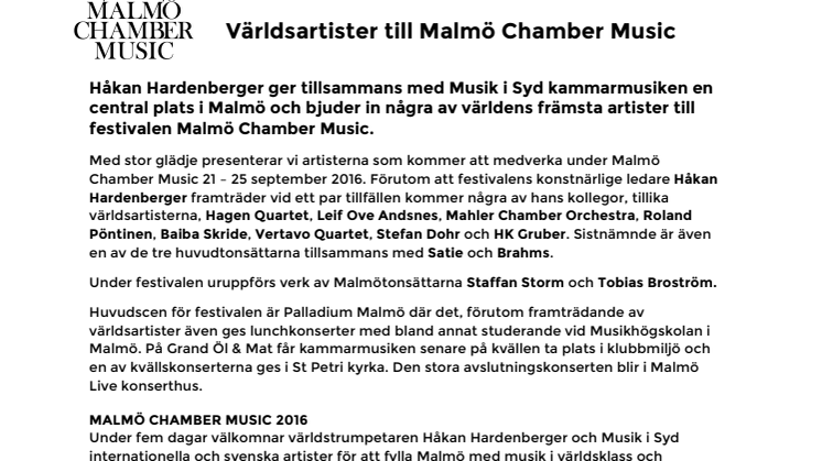 Världsartister till Malmö Chamber Music
