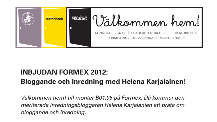 Inbjudan Formex 2012: Bloggande och Inredning med Helena Karjalainen! 