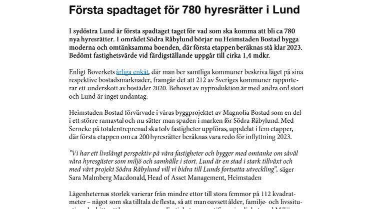 Första spadtaget för 780 hyresrätter i Lund