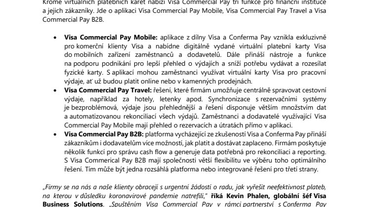 Visa Commercial Pay přináší výhody virtuálních karet klientům a partnerům po celém světě 