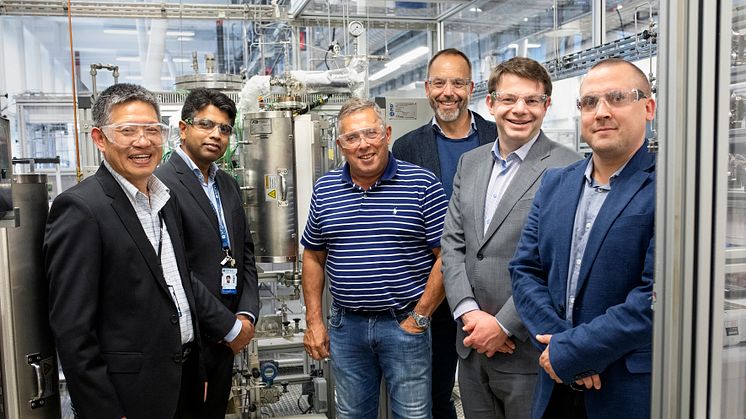 Prof De Chen, NTNU; Dr Kumar Ranjan Rout, R&D Director QF; Erik Fareid, Sr Chemical Recycling Specialist, QF; Prof Jens-Petter Andreassen, HOD, Dept of Chemical Engineering, NTNU, Dr Christian Lach, CCO, QF, Lars Erik Fareid, VP R&D, QF