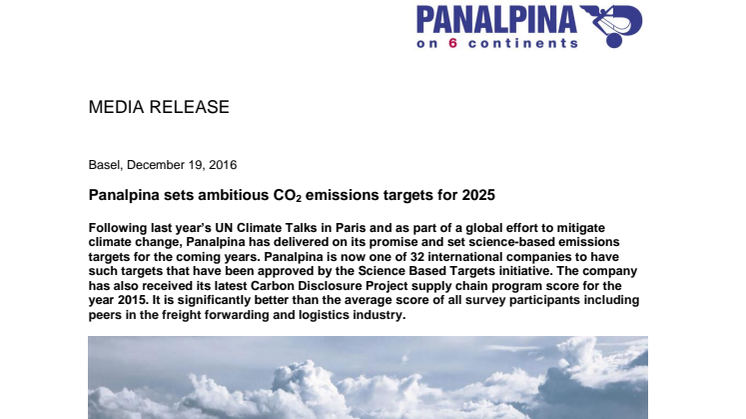 Panalpina sets ambitious CO2 emissions targets for 2025
