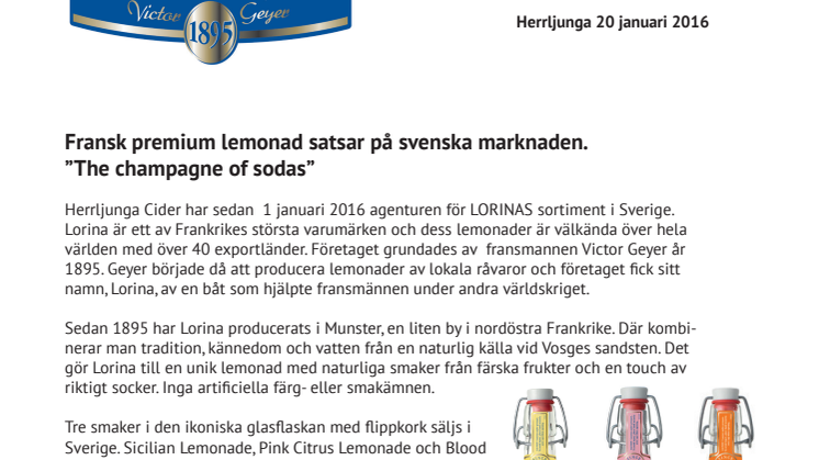 LORINA - Frankrikes ledande premium lemonad satsar på svenska marknaden