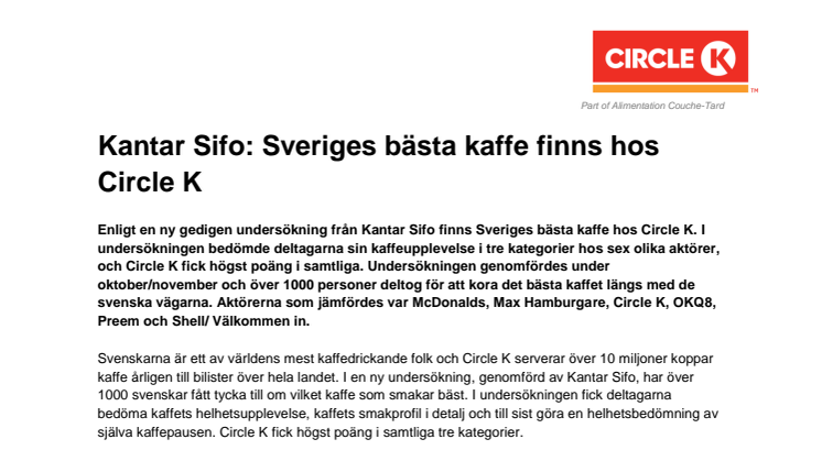 Kantar Sifo: Sveriges bästa kaffe finns hos Circle K